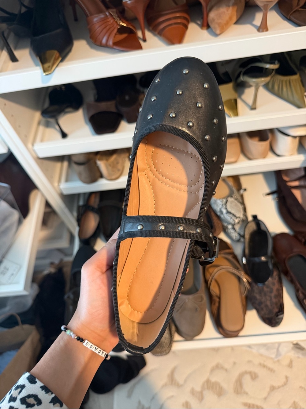 Studded Black Mary Jane Flats - Picture 2 of 5